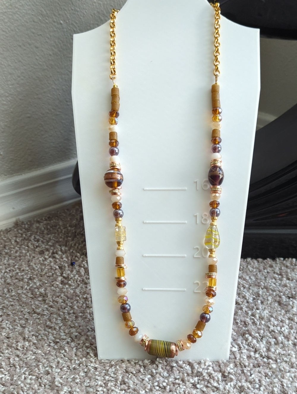 Hand Crafted Gold-Tone Glass and Crystal Beaded Necklace